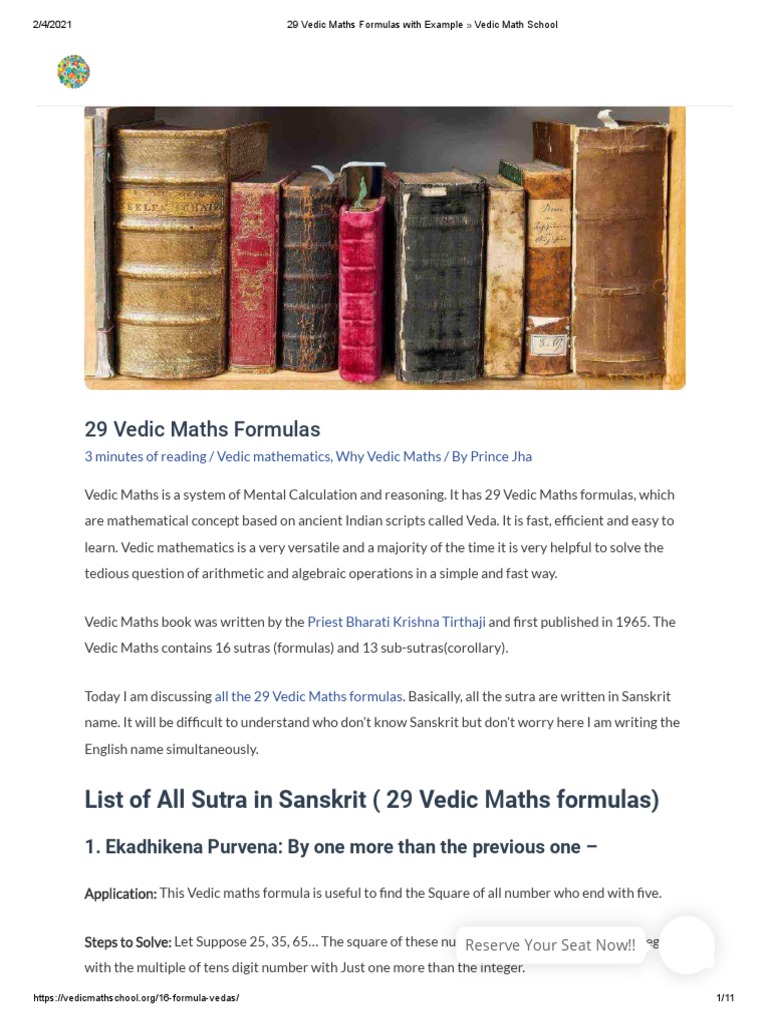 29 vedic maths formulas with example vedic math school pdf vedas 