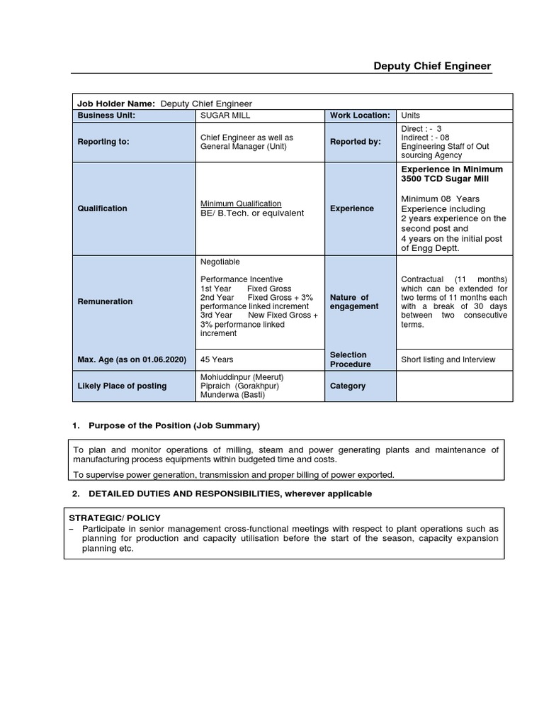 Deputy Chief Engineer Role Overview | PDF | Business | Economies