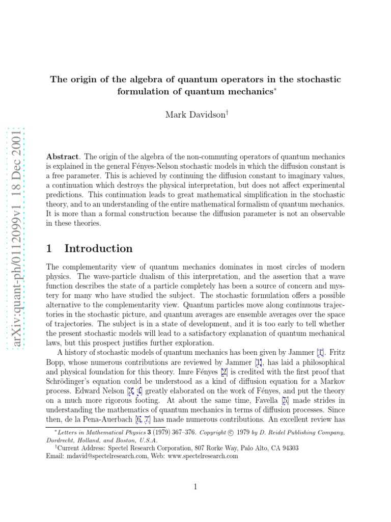 The Origin of The Algebra of Quantum Operators in The Stochastic