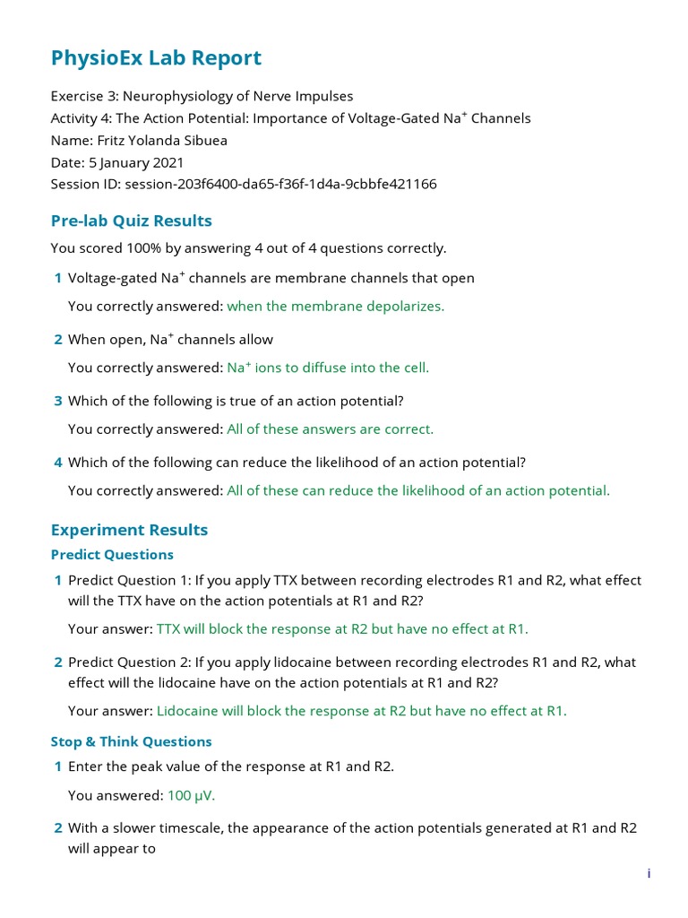 Physioex Exercise 3 Activity 4 Pdf Action Potential Neurophysiology