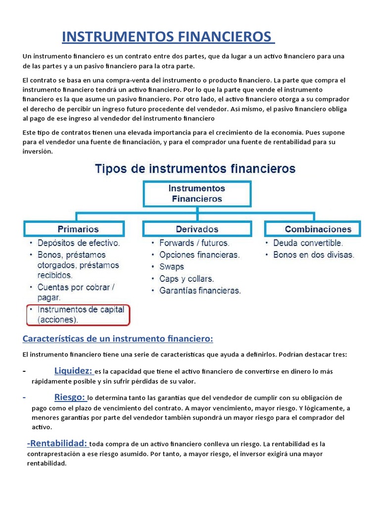 Instrumentos Financieros: Tipos y Características | PDF | Renta Fija ...