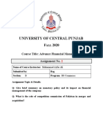 University of Central Punjab: Course Title: Advance Financial Management Assignment No
