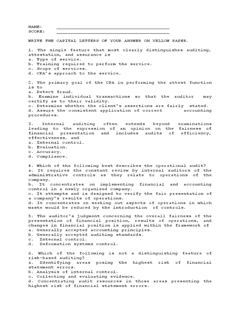 Quiz On Auditing For 1 To 2 | PDF | Financial Audit | Audit