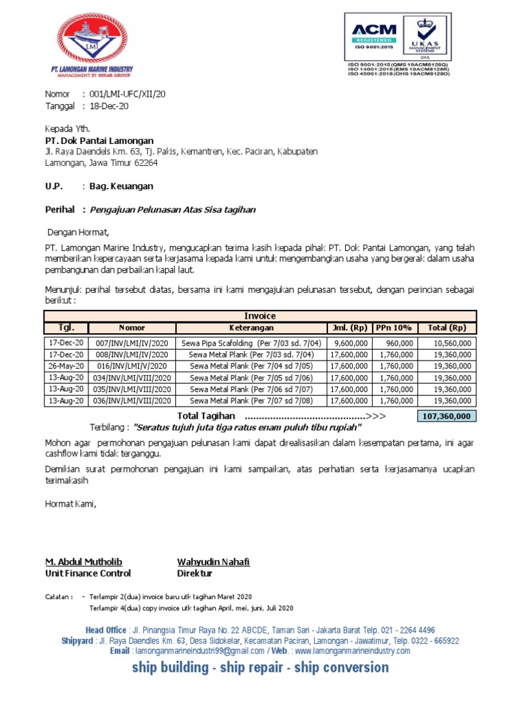 Pengajuan Pelunasan Tagihan LMI | PDF