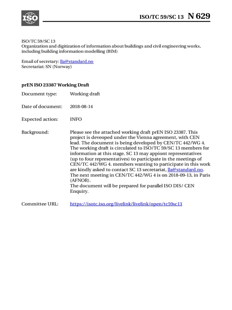 ISO-TC59-SC13 N0629 prEN ISO 23387 Working Draft-1 | PDF | Building ...