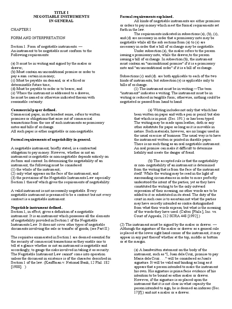 Understanding Negotiable Instruments | PDF | Negotiable Instrument ...