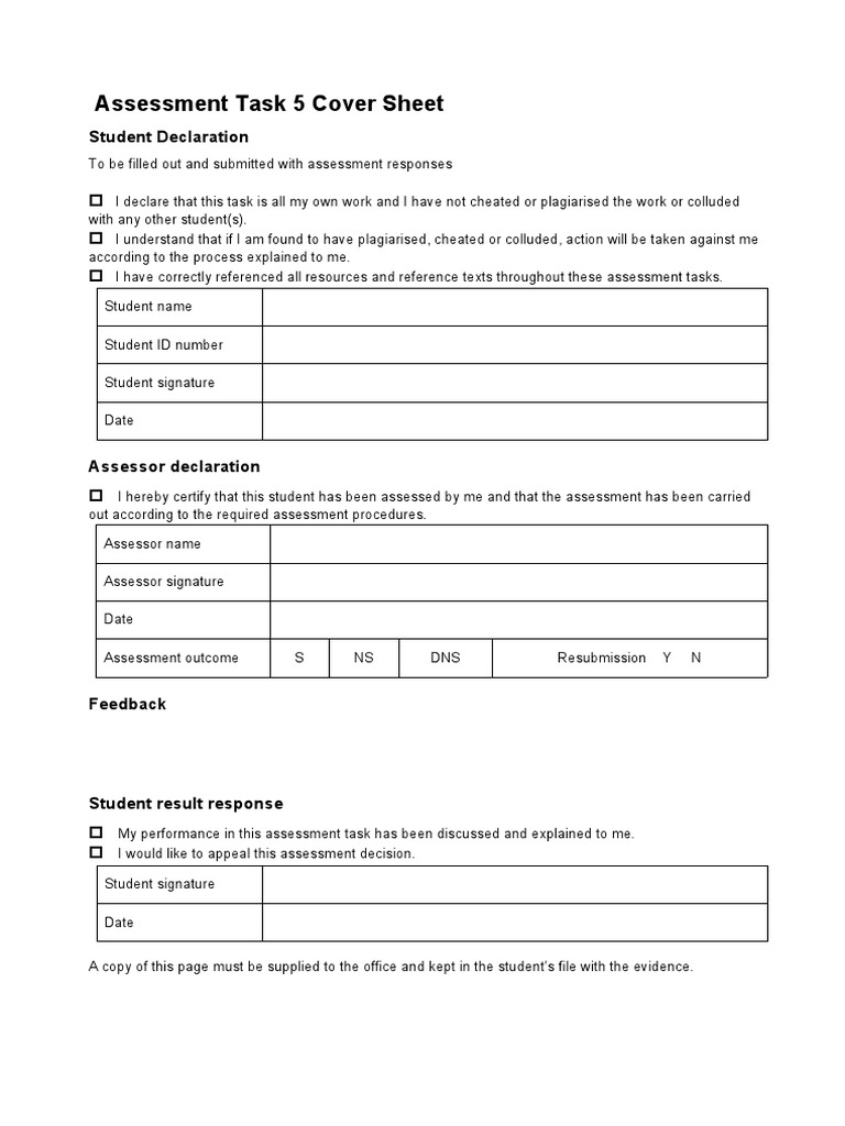 Assessment Task 5 Cover Sheet: Student Declaration | PDF ...