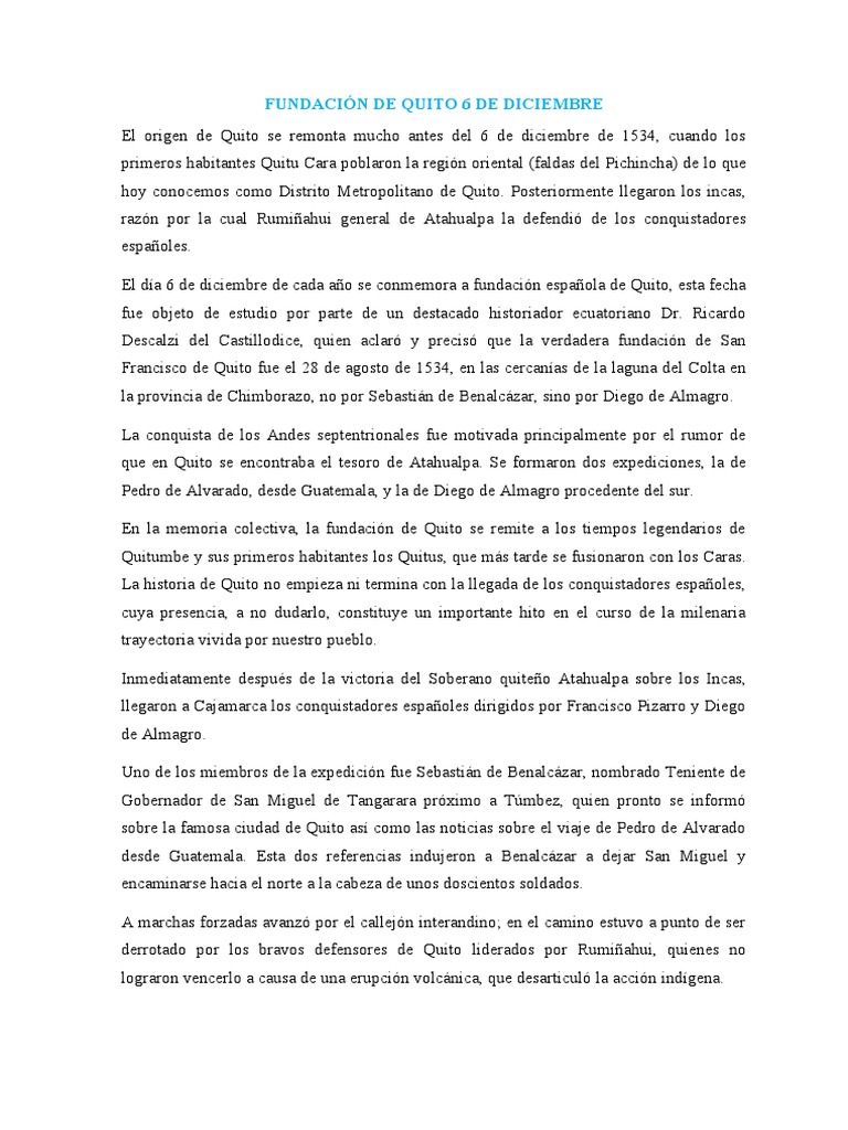 FUNDACIÓN DE QUITO 6 DE DICIEMBRE | PDF | Ecuador | América del Sur
