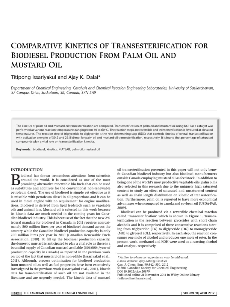 Comparative Kinetics of Transesterification For | PDF | Reaction Rate ...