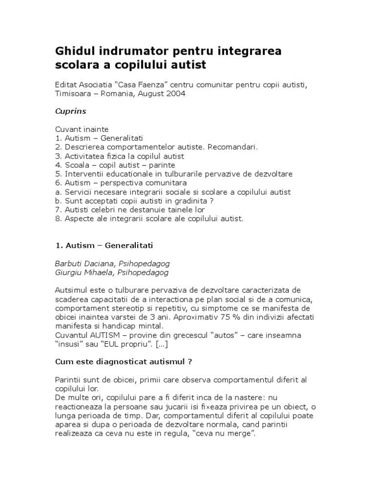 30663005 Ghidul Pentru Integrarea Scolara A Copilului Autist