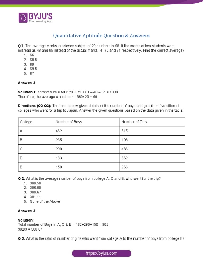 Quantitative Aptitude Question & Answers PDF Business Teaching