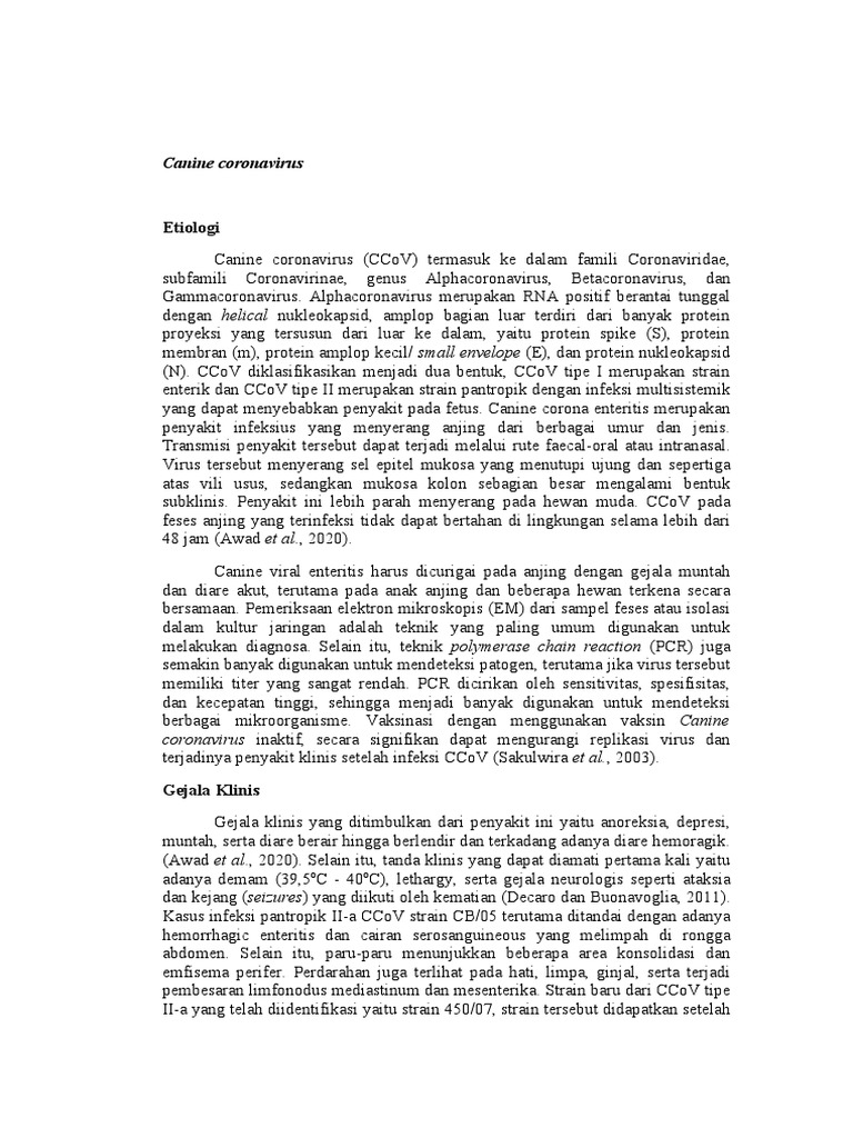 Infeksi Canine Coronavirus pada Anjing | PDF