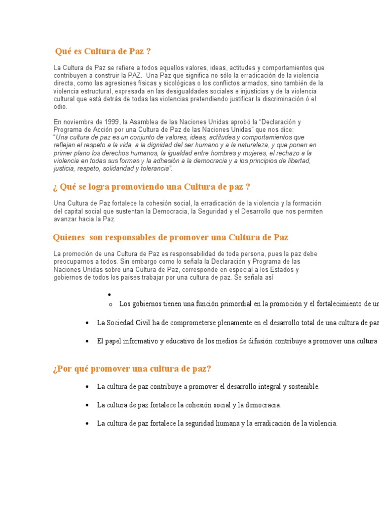 Fundamentos de la Cultura de Paz | PDF | Paz | Violencia