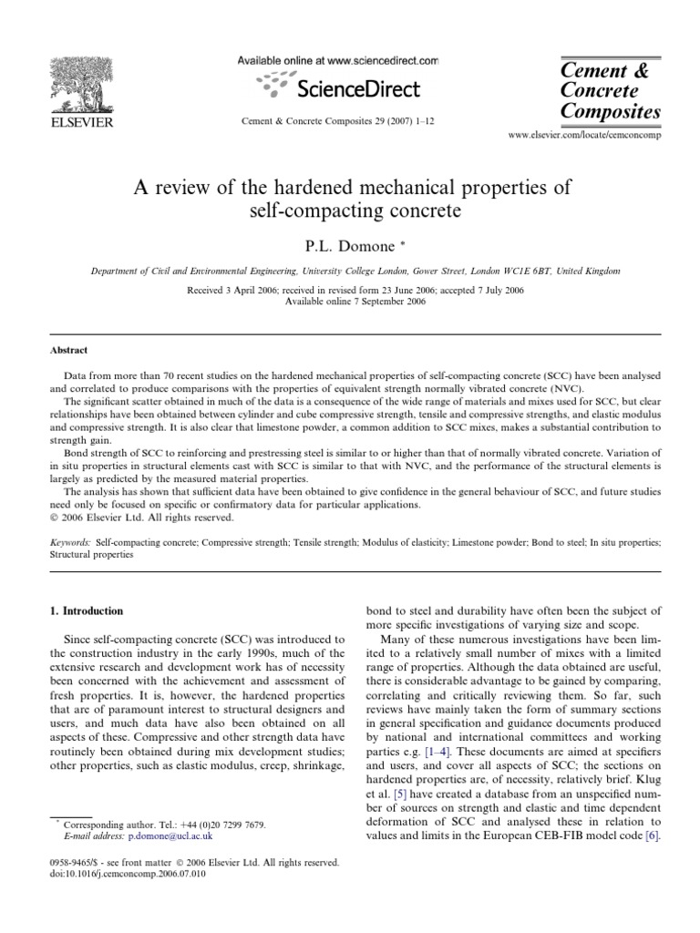 A Review of The Hardened Mechanical Properties of Self Compacting ...