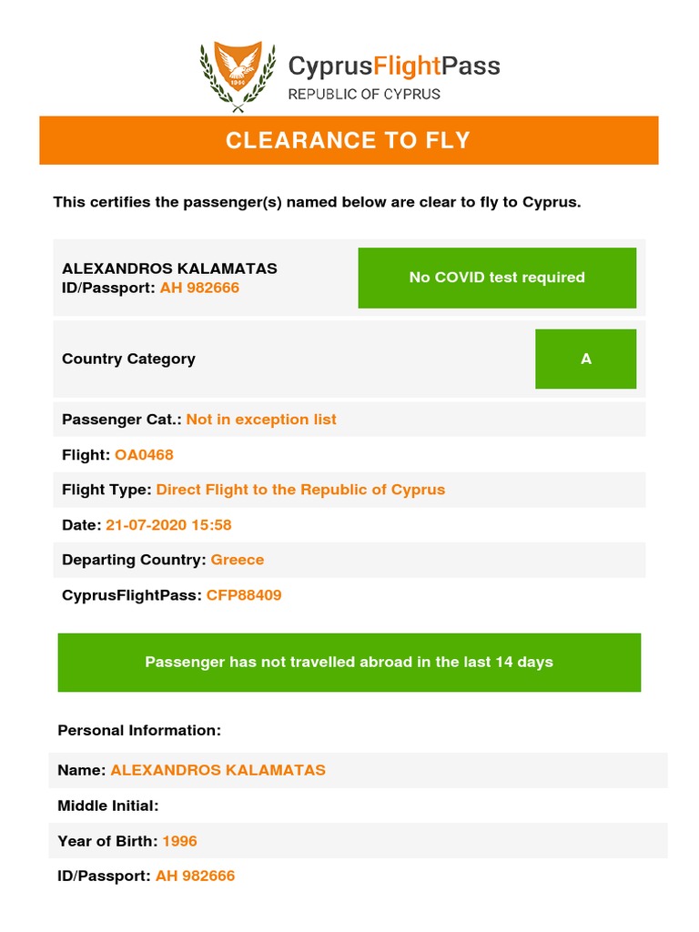 Clearance To Fly No COVID Test Required PDF Patient Medicine