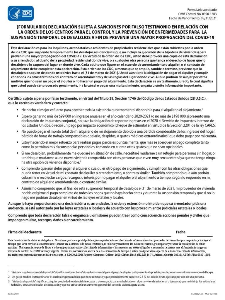 Updated CDC Declaration Through March 31 (Spanish) | PDF | Alquiler ...