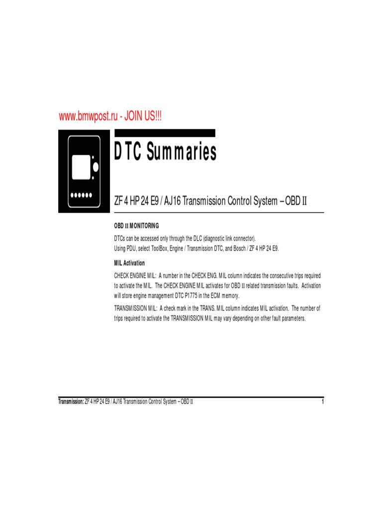 ZF 4 HP 24 E9 DTC P1775 Overview | PDF | Transmission (Mechanics) | Clutch