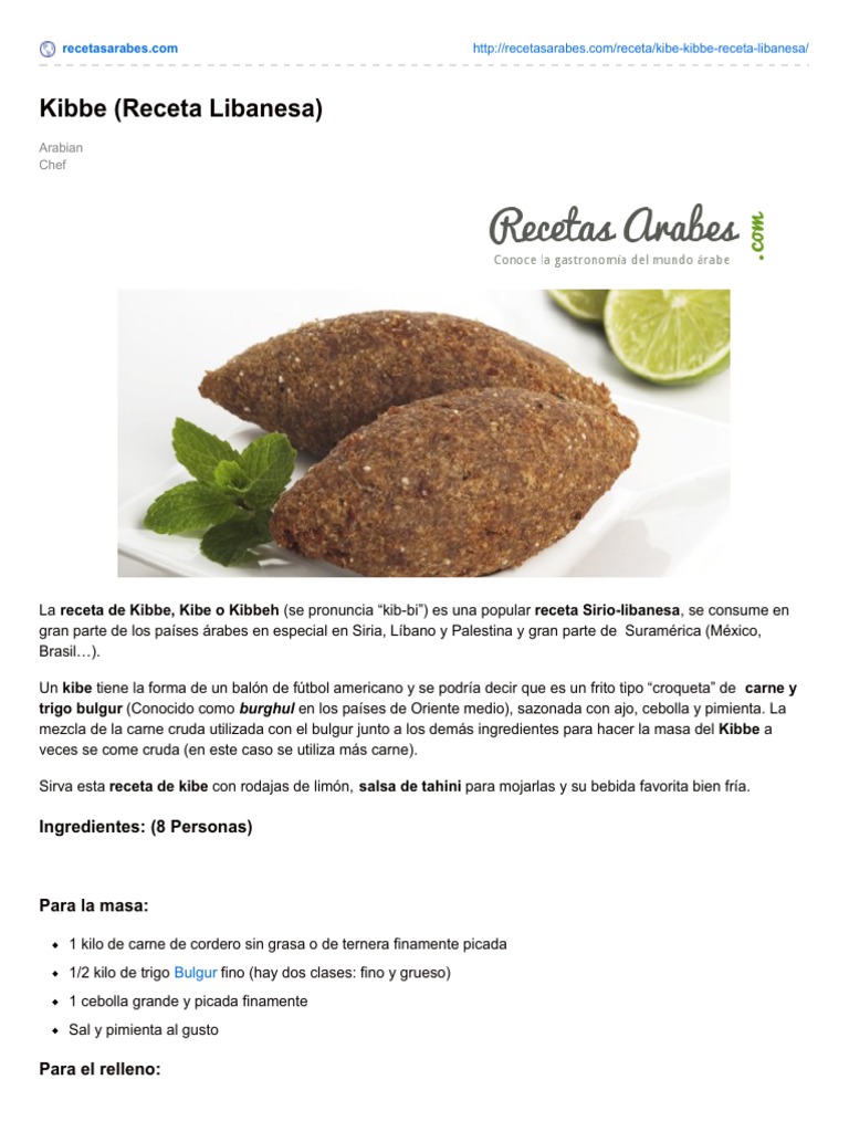 Kibbe Receta Libanesa | PDF | Cocina occidental | Comida regional y étnica