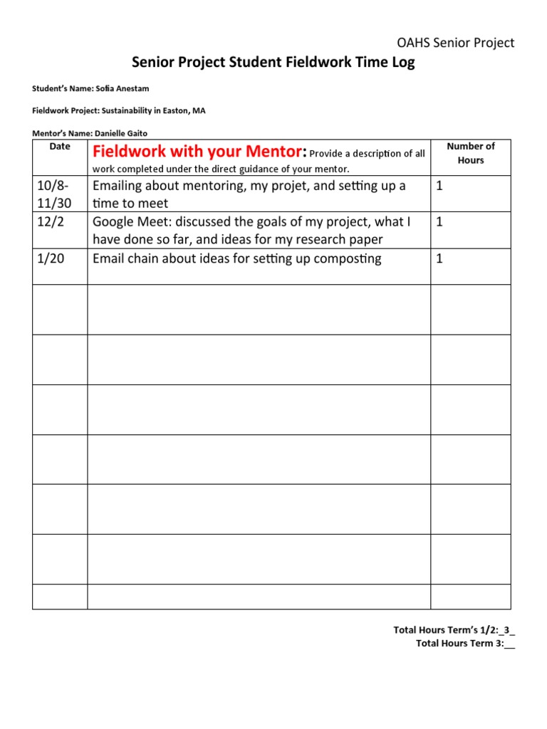 Senior Project Time Log | PDF | Rubric (Academic) | Natural Environment