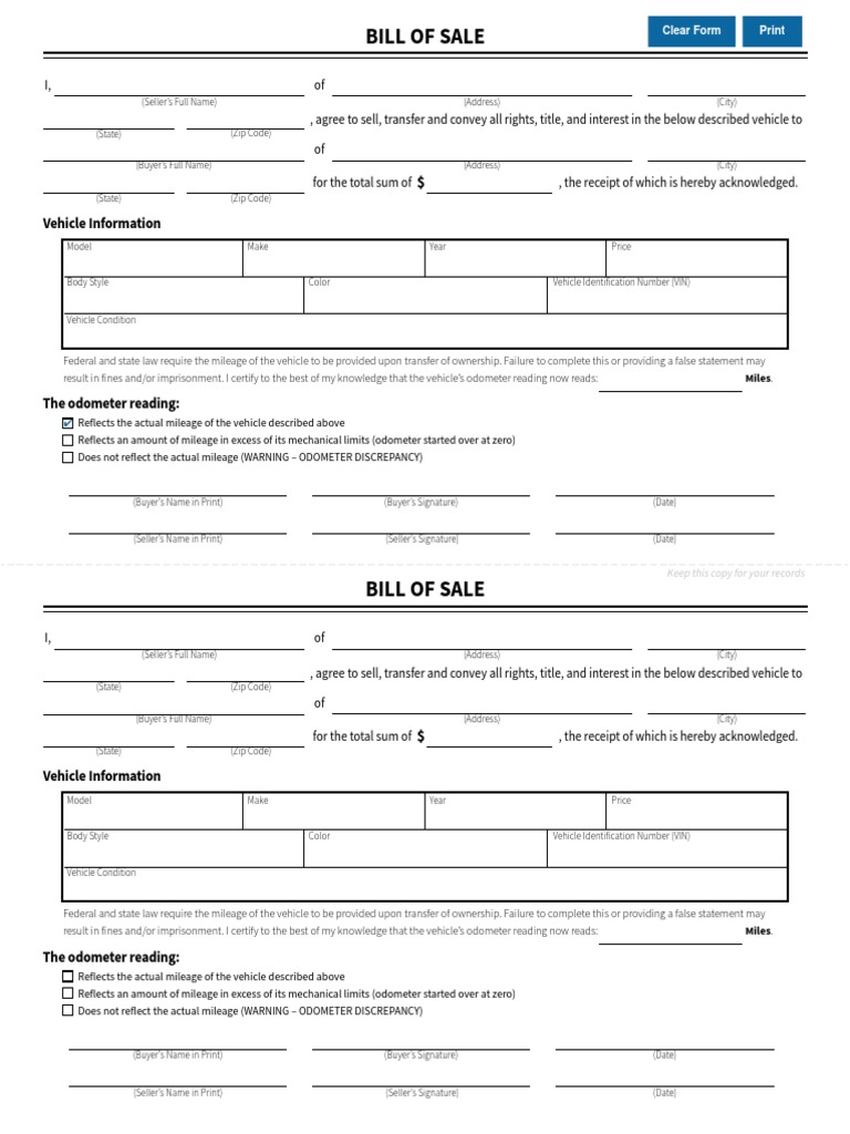 Sample Bill of Sale Template | PDF | Bill Of Sale | Sales