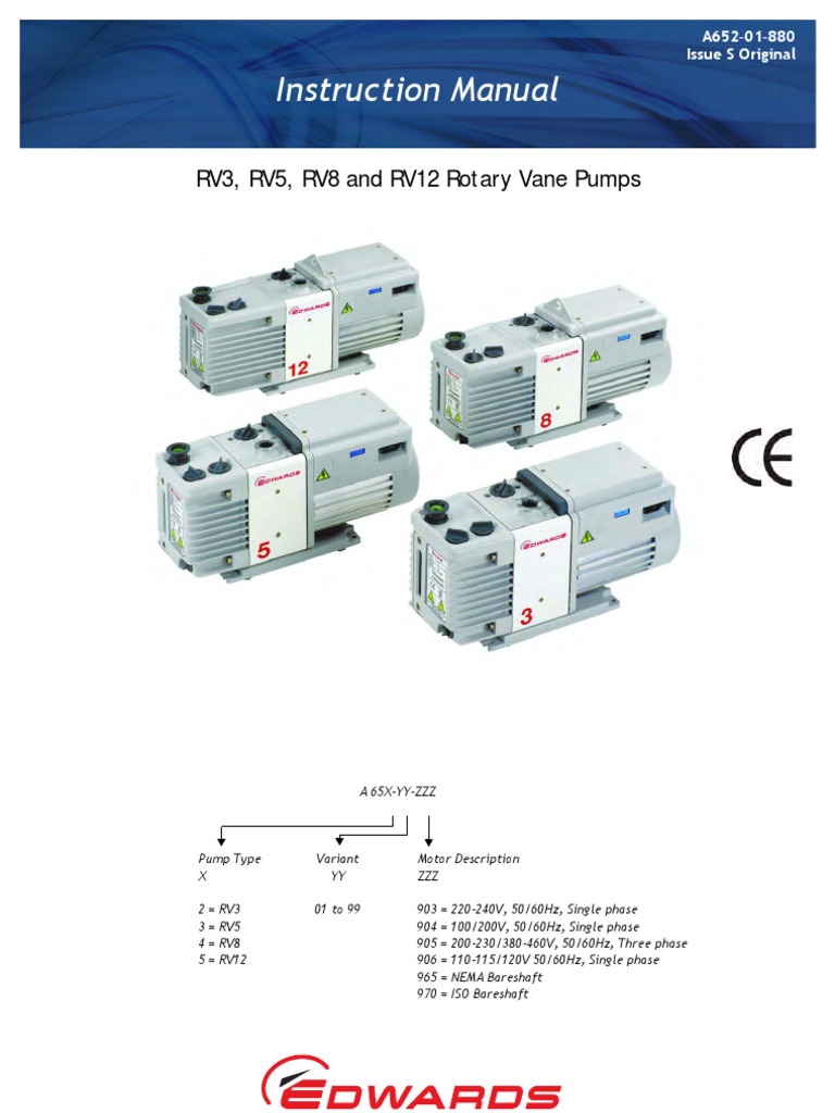 Edwards Rv8 Vacuum Pump Manual Pump Electric Motor