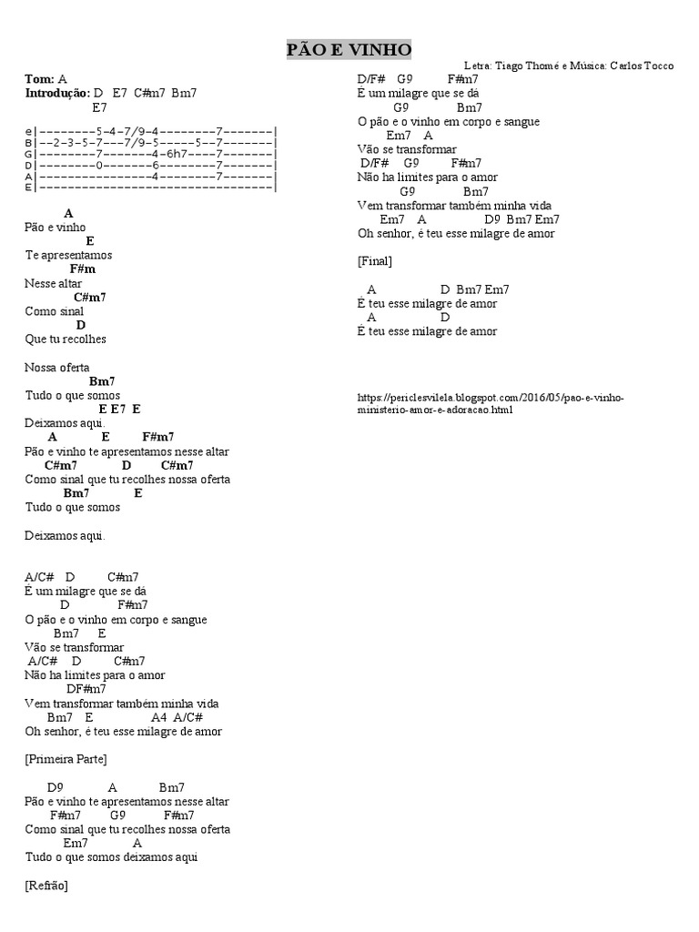 Letra e Cifras de Pão e Vinho | PDF