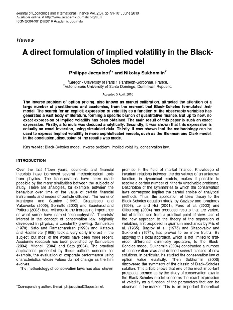 A Direct Formulation of Implied Volatility in The BlackScholes Model ...
