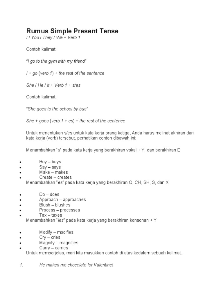 Rumus Simple Present Tense | PDF | Indonesian Language | Morphology