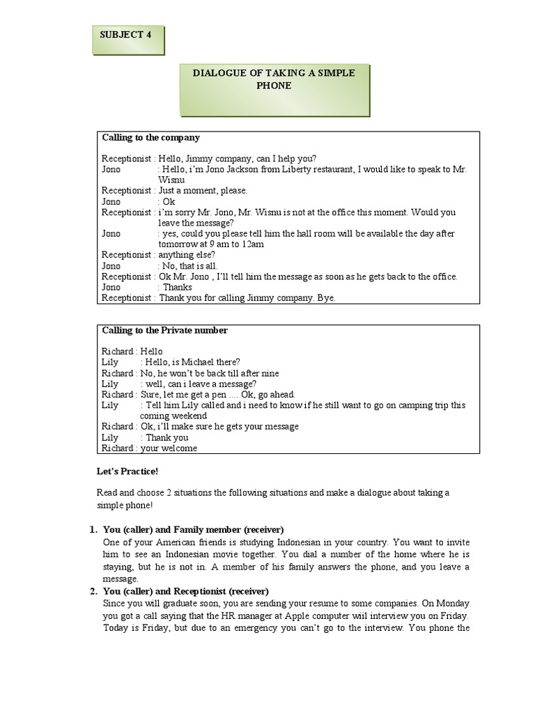 Business Phone Message Examples | PDF