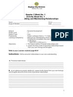 Quarter 2 Week No. 1 Activity Sheet No. 1 Topic: Building and Maintaining Relationships