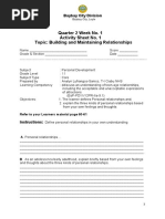 Quarter 2 Week No. 1 Activity Sheet No. 1 Topic: Building and Maintaining Relationships