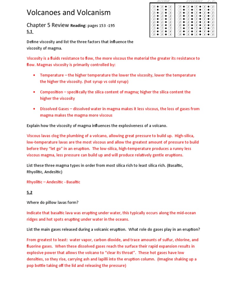 Dual Geo CH 5 Review Questions Ans Key | PDF | Volcano | Lava