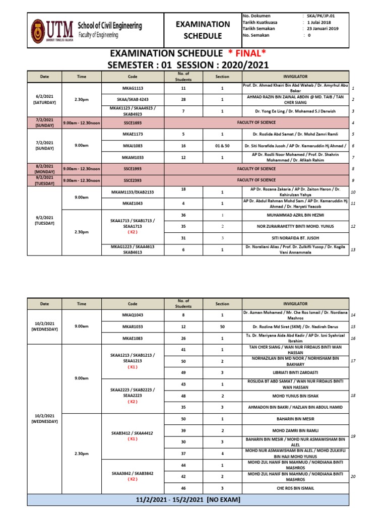 Faculty of Science Exam Schedule | PDF | Ramadan