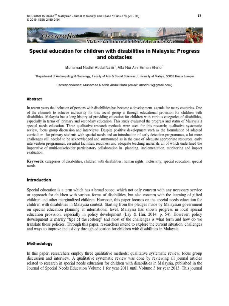 Special Education For Children With Disabilities in Malaysia - Progress ...
