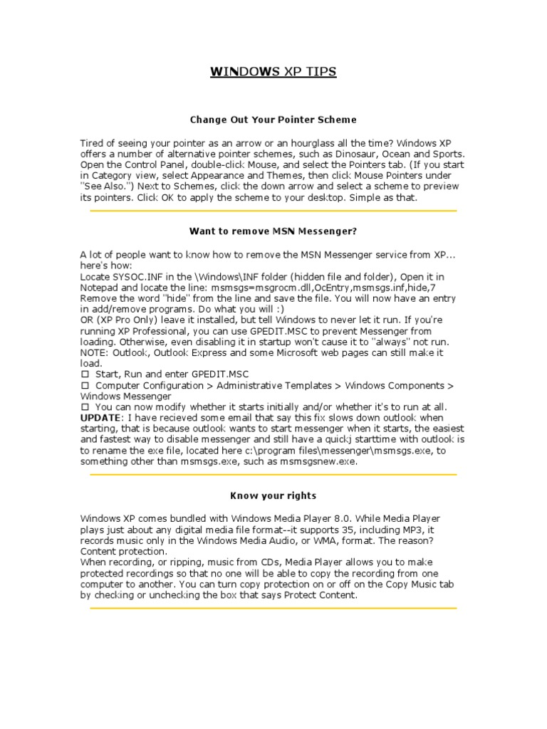 Windows XP Tips | PDF | Microsoft Windows | System Software