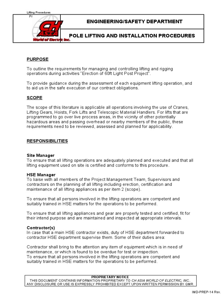 Pole Lifting Safety Procedures | PDF | Crane (Machine) | Safety