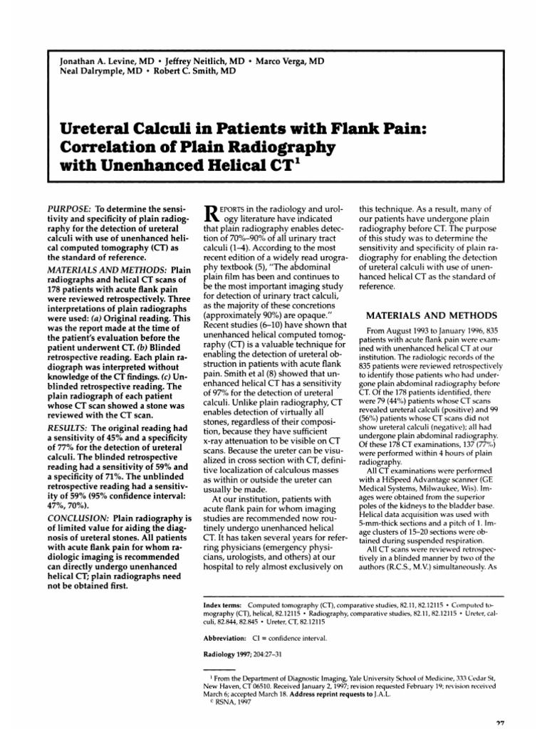Ureteral Calculi Ct Scan Radiography