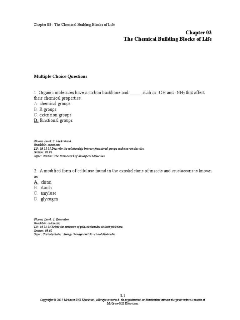 The Chemical Building Blocks of Life Multiple Choice Questions PDF