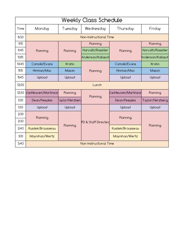 Weekly Class Schedule: Monday Tuesday Wednesday Thursday Friday | PDF