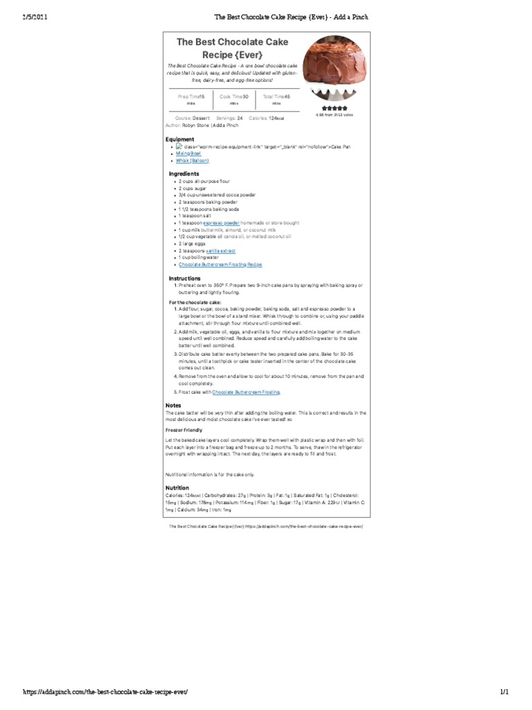 Best Chocolate Cake Recipe Ever | PDF