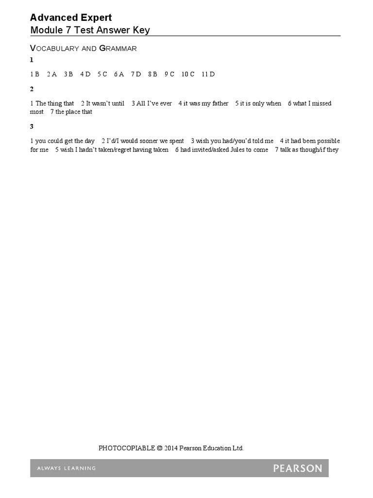 Module 7 Test Answer Key: Advanced Expert | PDF | Language Arts ...