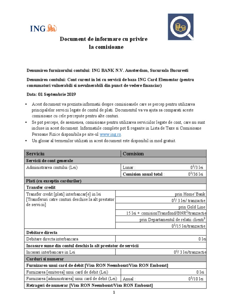 Document de Informare Ing Card Elementar 5 | PDF