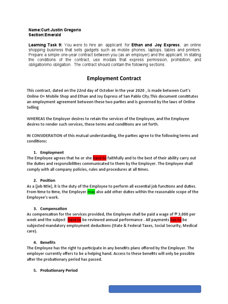 Employment Contract | PDF | Employment | Civil Law (Legal System)