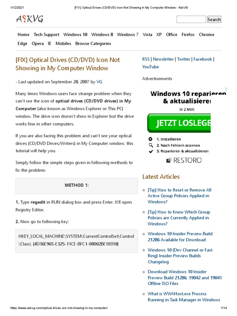Optical Drives (CDDVD) Icon Not Showing in My Computer Window PDF