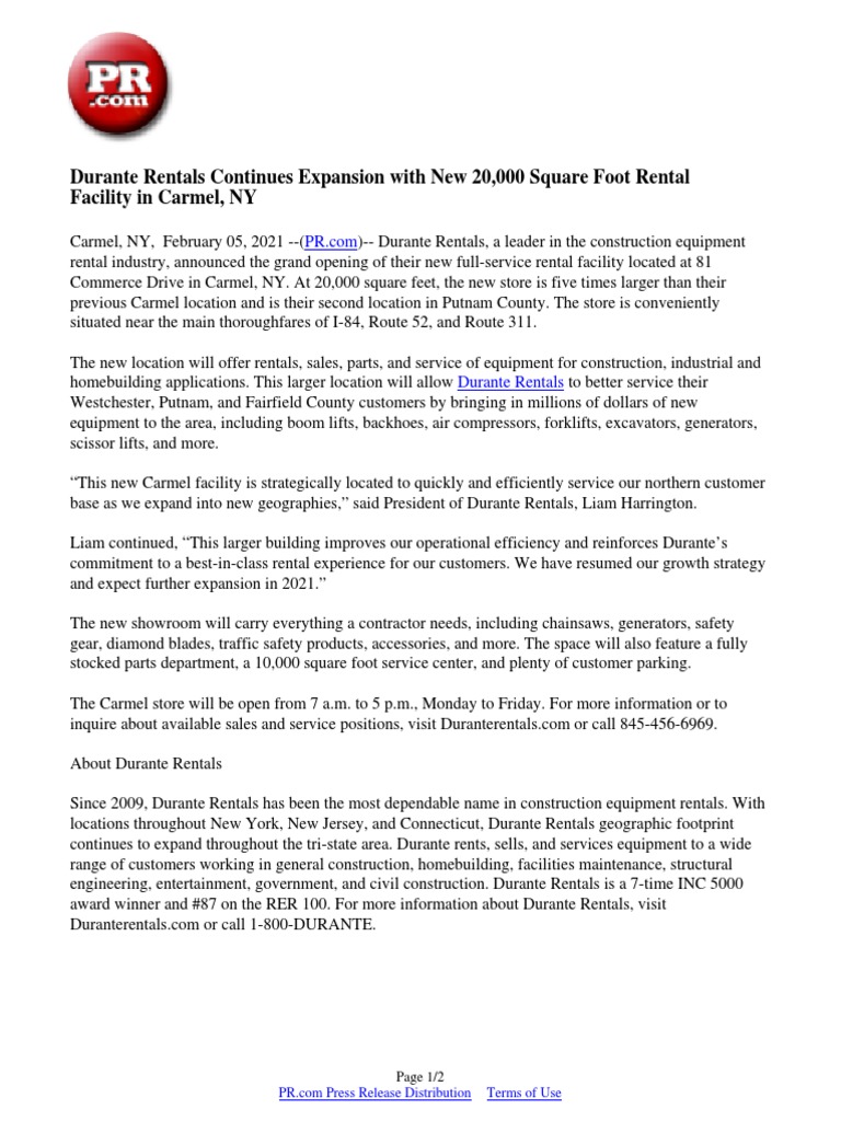 Durante Rentals Continues Expansion With New 20,000 Square Foot Rental