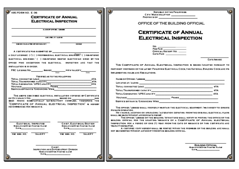 Certificate of Annual Electrical Inspection | Download Free PDF ...