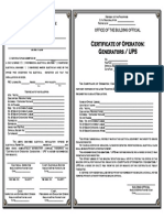 Certificate of Operation Generators UPS