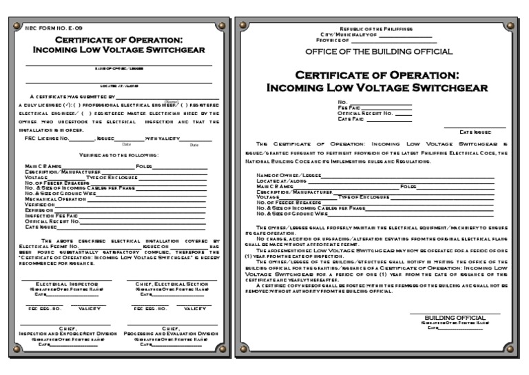 Incoming Low Voltage Switchgear Certificate | PDF | Electrician ...