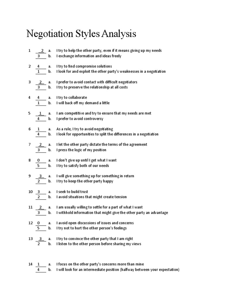 Negotiation Styles Analysis | PDF | Negotiation | Human Nature
