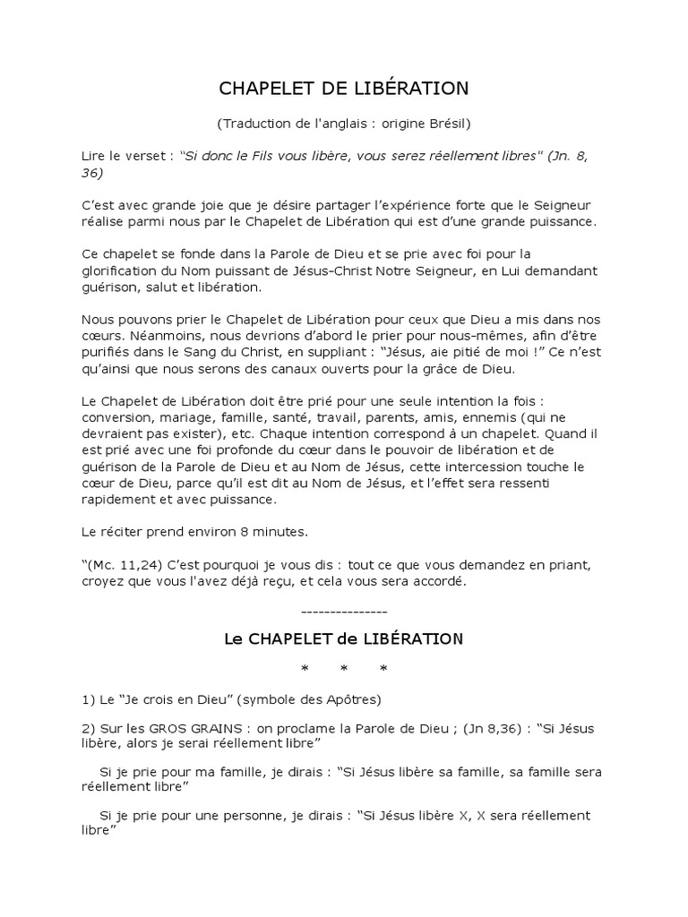 Chapelet de Libération Prière et Guérison PDF Rosaire Prière — free download